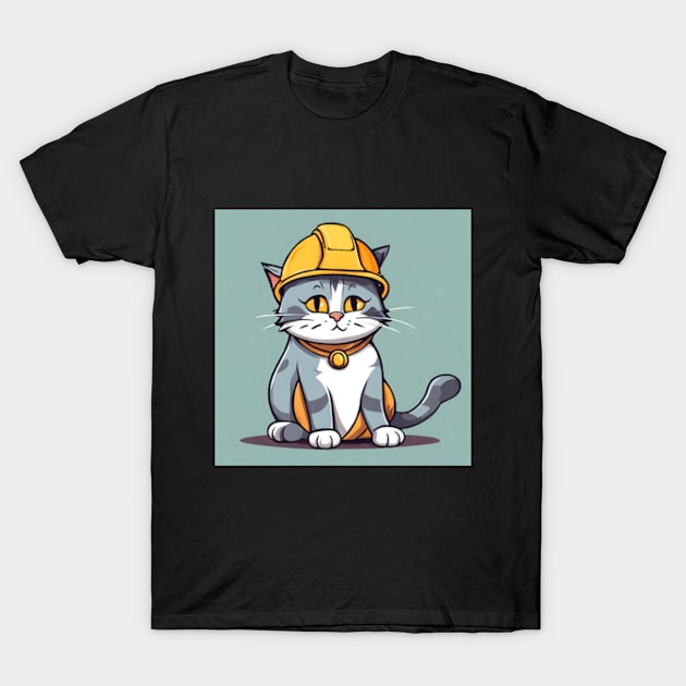 adorable cat with hard hat T-Shirt by cloudviewv2